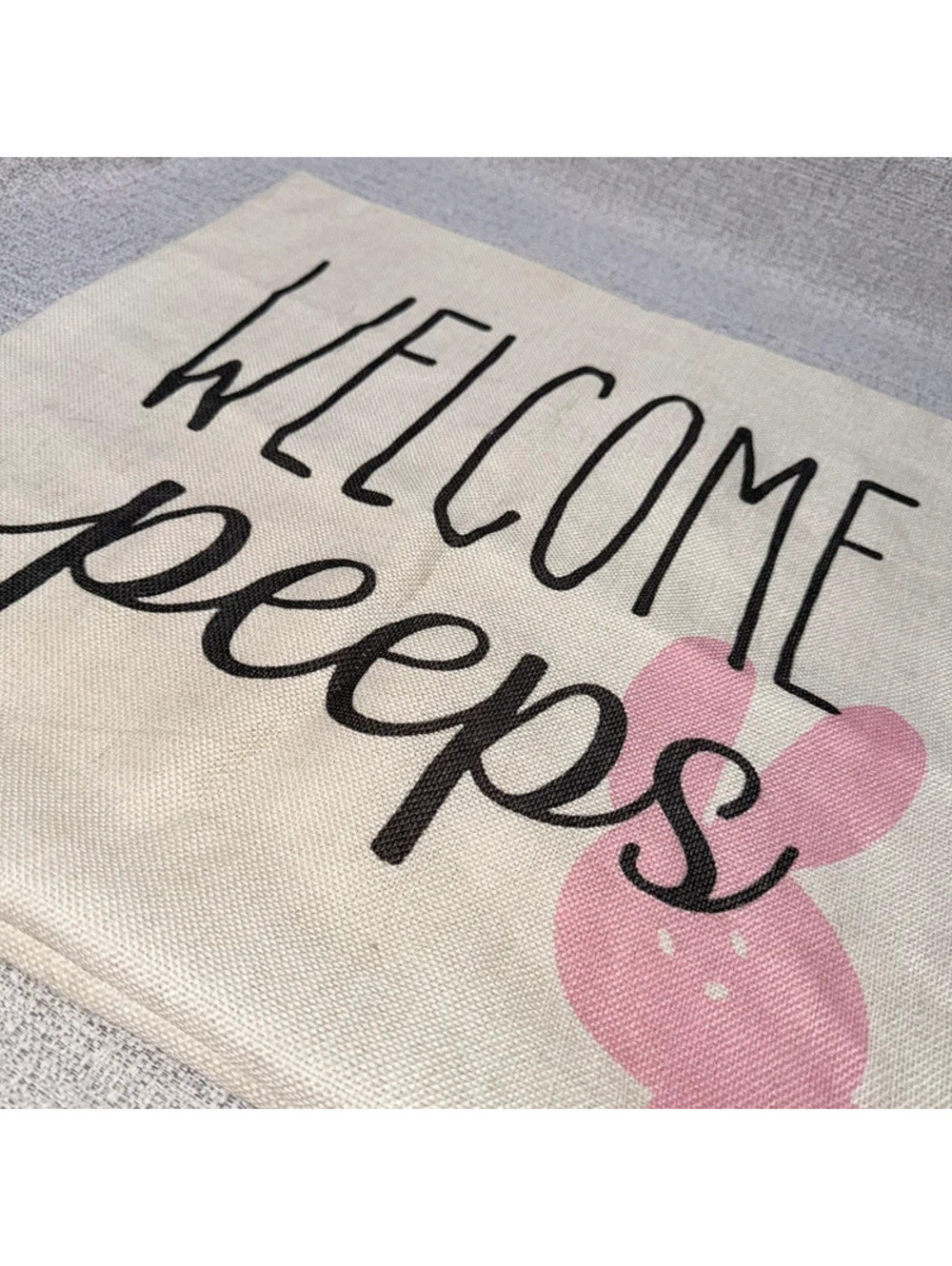 Welcome Peeps Easter Bunny Pillow Cover Farmhouse Spring Decor Pink Rabbit Throw